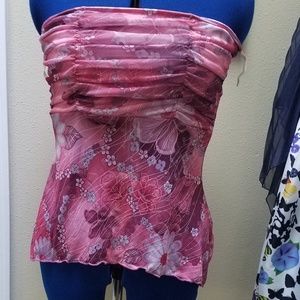 Pink floral irregular bottom strapless top